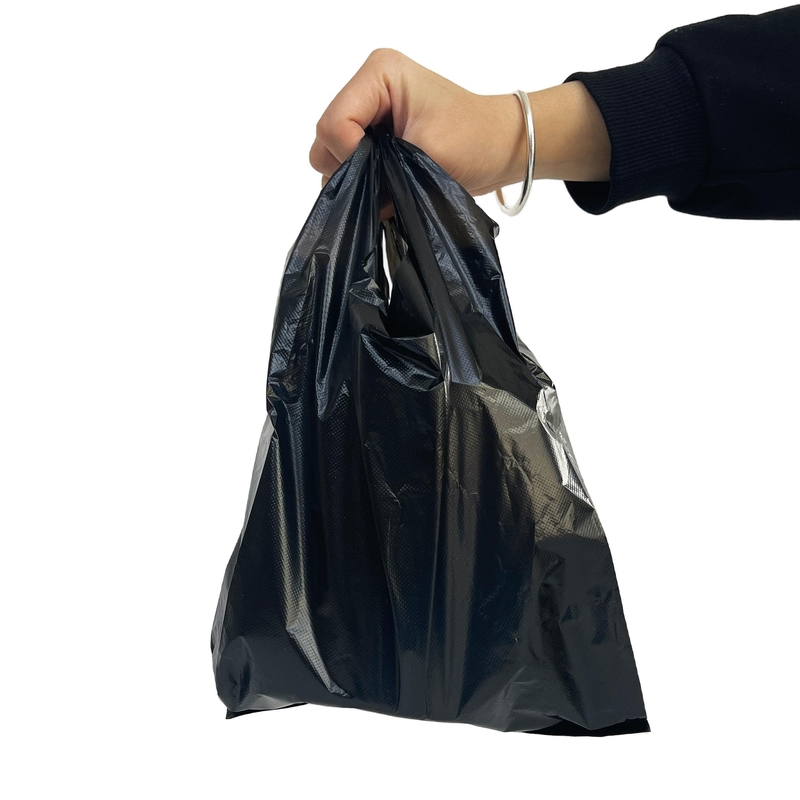 Direkt angepasste Logo HDPE Kunststoff schwarze T-Shirt-Tasche für den Supermarkt Einkauf